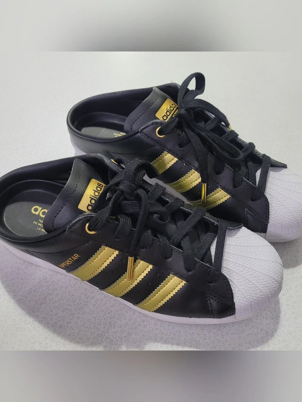 Adidas Superstar Mule Slip On Shoes Black Metallic Gold White Women's 7.5 Sneake